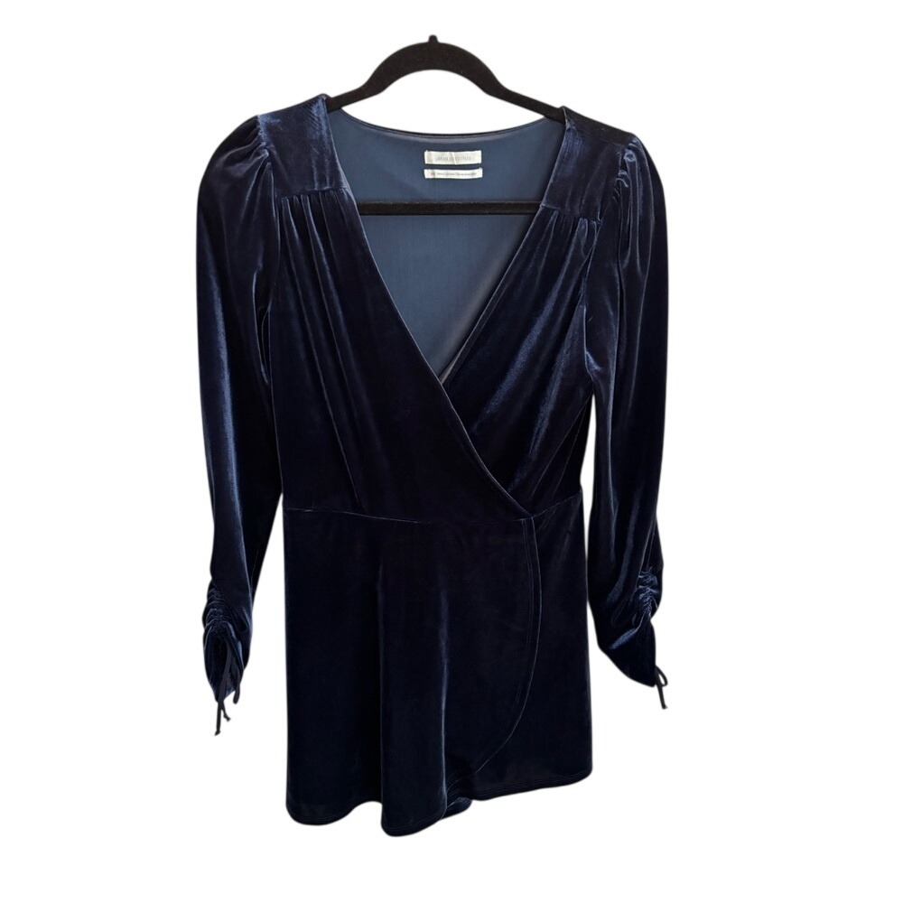 Vintage Urban Outfitters Blue Velvet Wrap Tie Front Mini Shorts Romper Size 10